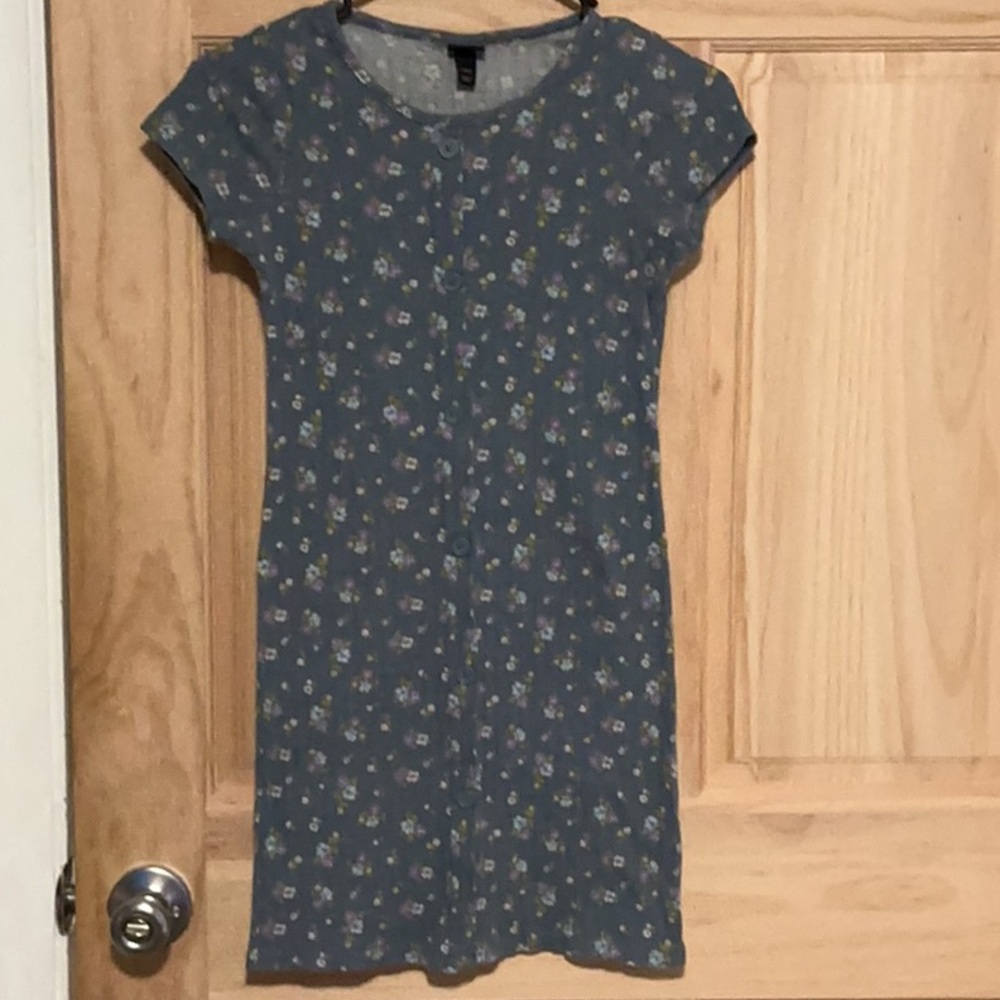 Art Class Flowers Faux Button Short Dress Kids( Girl )